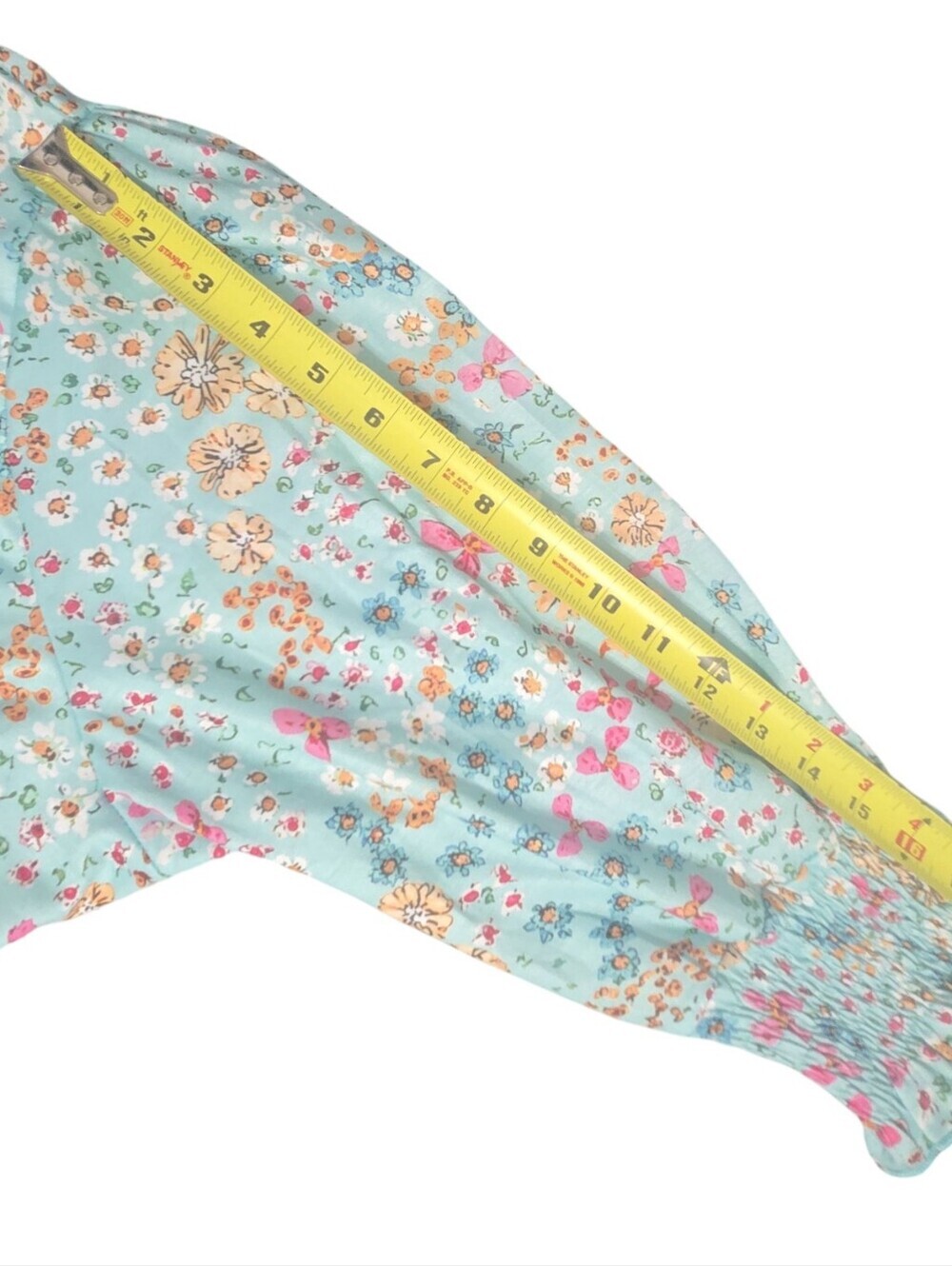 Fantaslook Light Blue Floral Puff-Sleeve Women's, Knit, 3/4 Sleeve, Plus 2X - Picture 8 of 9